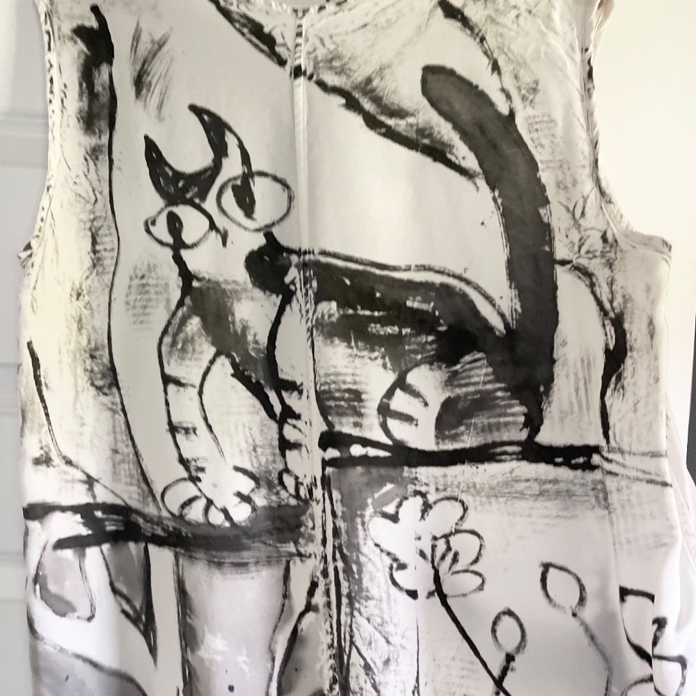 Skifo Handpainted Cat Hi-Lo Tunic Dress, Unique Feline Graphic ~ OS - Picture 4 of 10